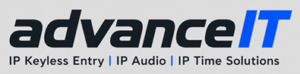 AdvanceIT logo showing the word 'advanceIT' with blue 'IT' and the tagline 'IP Keyless Entry | IP Audio | IP Time Solutions'